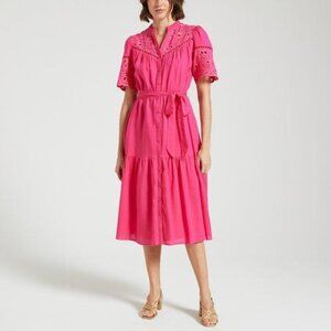 NWT Suncoo Paris Pink Carlota Embroidered  Women's Midi Dress Size 10 ($250)